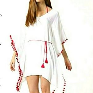 🆕White pink pom pom swim cover up